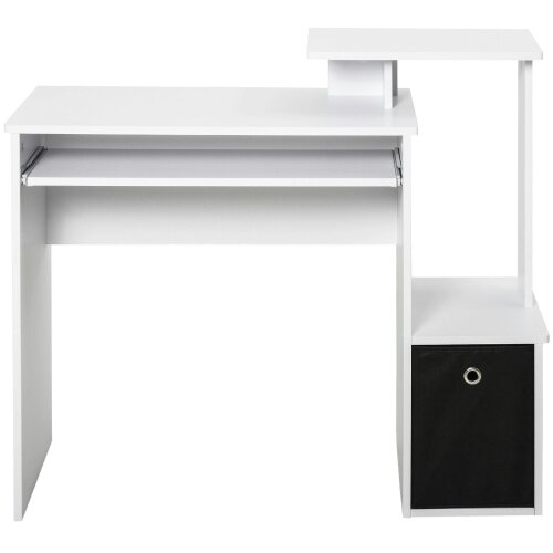 Wyld Haus Tono 100cm Wooden White Home Office Desk With Sliding Keyboard Tray Drawer And Shelving