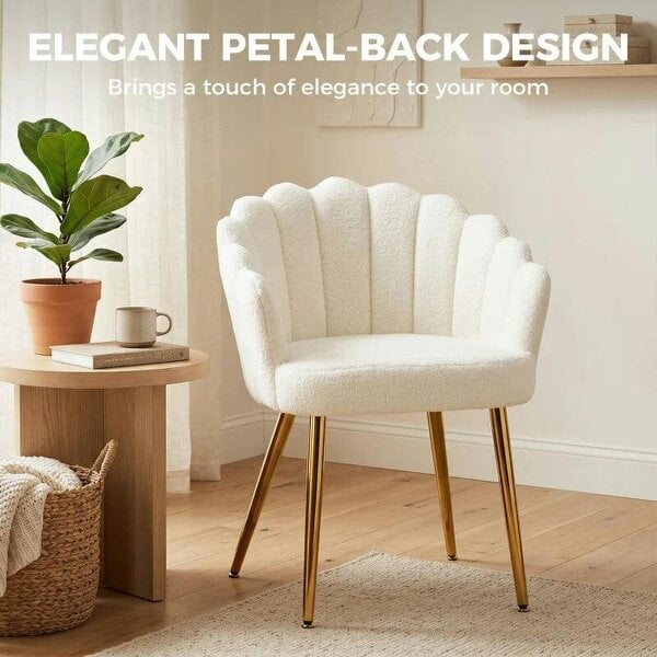 Bobobiy Lounge Chair Petal-Back Armchair Metal Metal Legs for Living Room Bedroom Cream