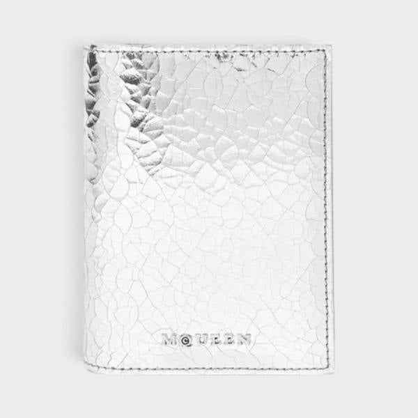 Alexander McQueen Logo Bi-Fold Cardholder Crackled Sliver Metallic