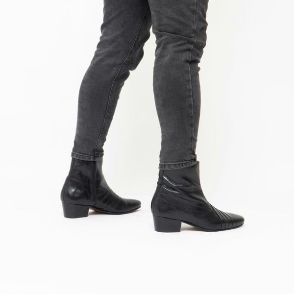 Club Cubano SALVATORE Mens Leather Cuban Heel Boots Black