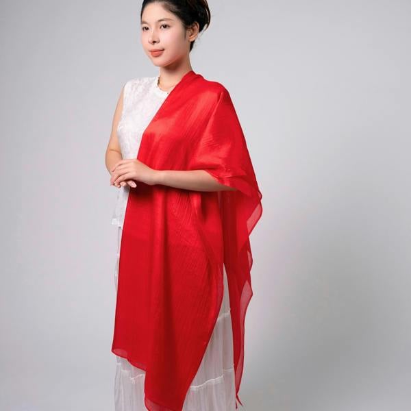 Bright Red Silk Scarf – Hand-Dyed Mulberry Silk, Christmas Gift & Wedding Wrap