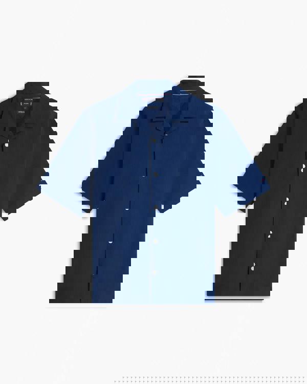 Tommy Hilfiger Performance Seersucker Mens Short Sleeve Shirt - Carbon Navy/Black Stripe