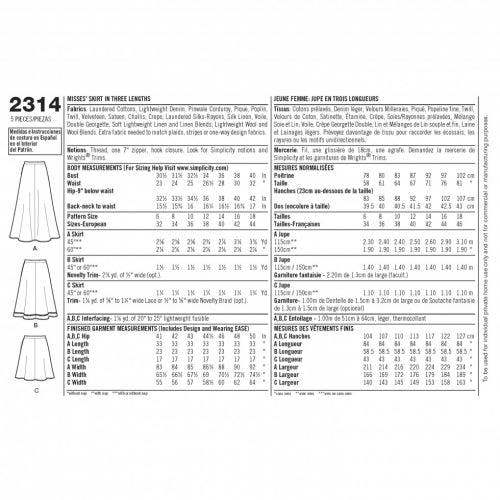Simplicity Sewing Pattern 2314, Skirts for Women, 6-8-10-12-14-16-18 - Beginner, Easy