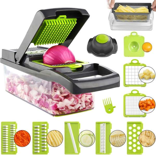 ADOV Vegetable Chopper, Multi-Function Mandoline Slicer with 7 Stainless Steel Blades, Container and Safety Guard