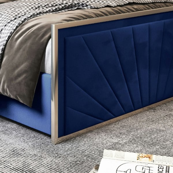 Casa Magna Roxy Upholstered Soft Velvet Metal Bed Frame - Blue