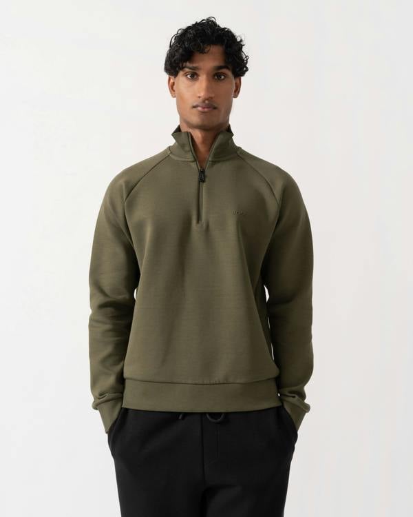 Front of BOSS Green Sweat Mens 1/4 Zip Sweatshirt 50565306 - Open Green 398