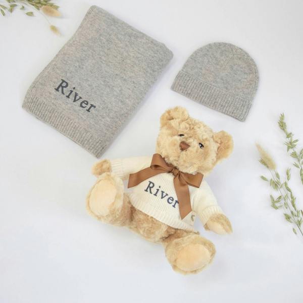 The Baby Gifting Company PLAIN CASHMERE SET WITH TEDDY