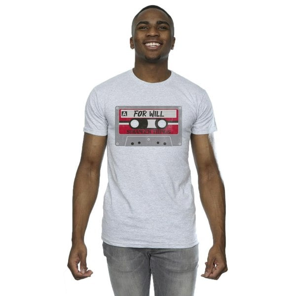 Netflix Mens Stranger Things Cassette For Will T-Shirt - Sports Grey