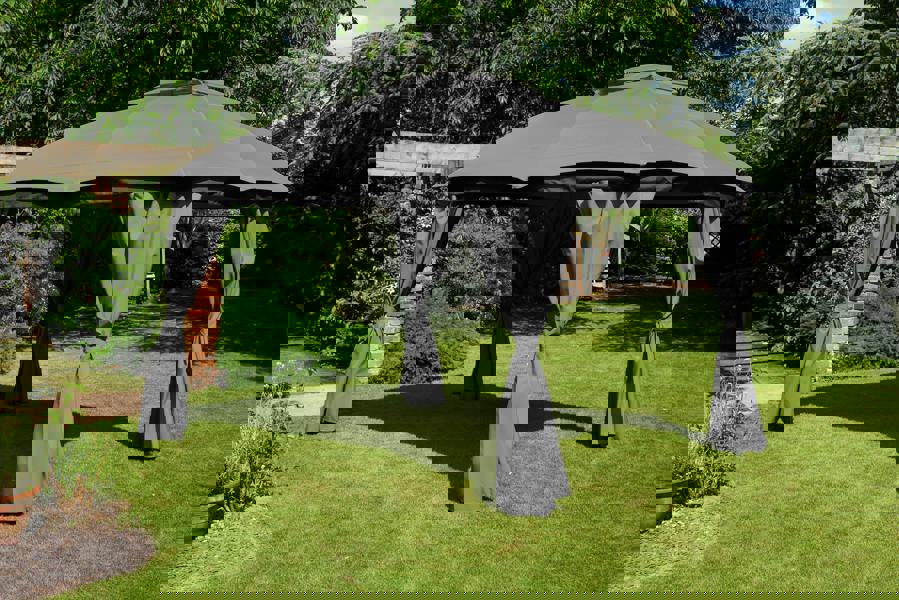 Rio 3m x 3.65m Garden Gazebo with Curtains - Waterproof Dome Canopy The Garden Furniture Shop