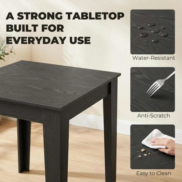 Dining Table for 4, 80L x 80W x 75Hcm, Modern Square Kitchen Table with Wood Effect Tabletop, Black Wood Effect