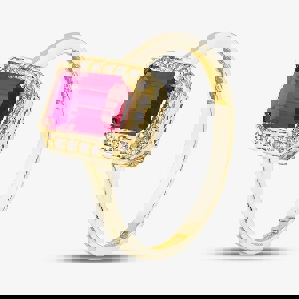 T. H. Baker 9ct Yellow Gold Emerald Cut Red Cubic Zirconia Cluster Ring RBE047R