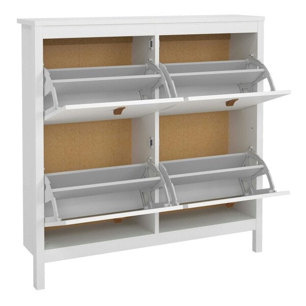 Wyld Haus Wildberry Matt White Wooden Shoe Cabinet 4 Flip Down Doors Leather Handles