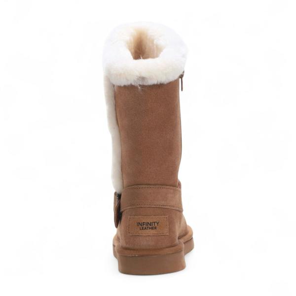 Infinity Leather Women's Genuine Sheepskin Suede Calf Winter Warm Boots - Redwood