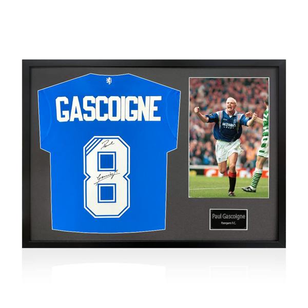 Paul Gascoigne Signed Rangers Shirt Classic Frame