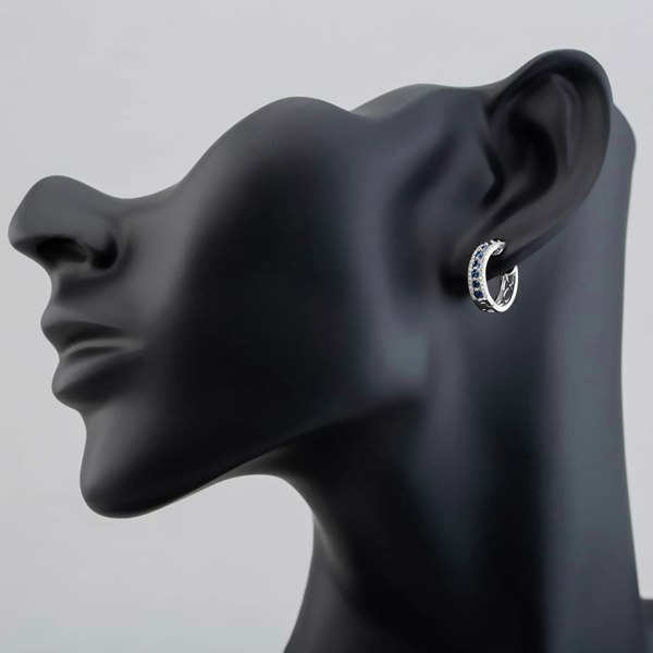 T. H. Baker 9ct White Gold Sapphire and Diamond Three Row Hoop Earrings PE04865 SA