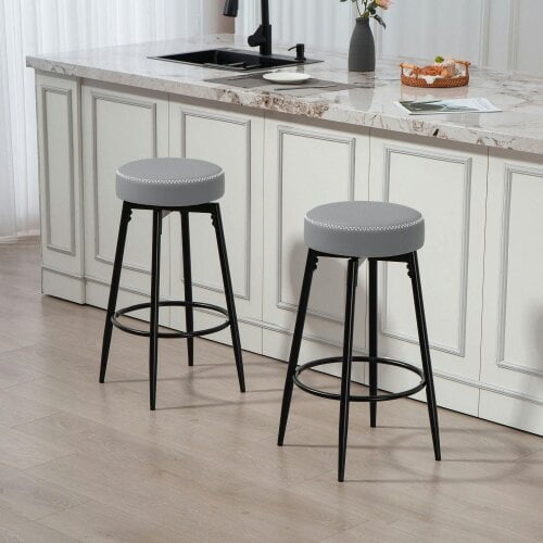 Wyld Haus Relura Faux Leather Grey And Black Bar Stools Set Of 2 With Footrests