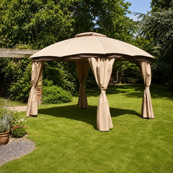Glendale Rio Waterproof Garden Gazebo with Curtains – 3m x 3.65m | Mocha