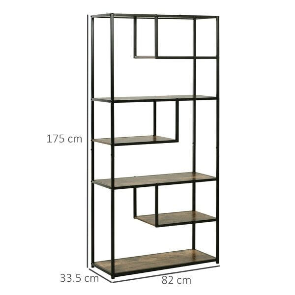 Wyld Haus Elra Metal And Wood Rustic Brown And Black 6 Tier Industrial Tall Bookcase