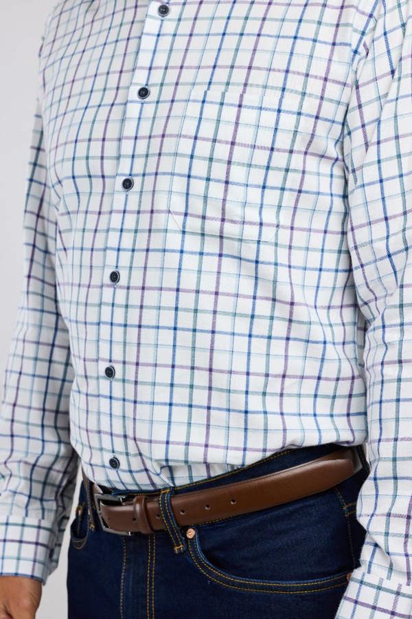 Plum & Blue Tartan Warm Handle Plaid Formal Shirt