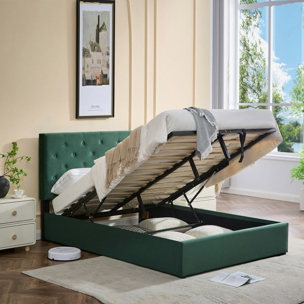 Furniture One Ottoman Storage Bed Frame, Bed Frame with Underbed Storage, Adjustable Headboard, Solid Wood Slats, Max Load 320KS