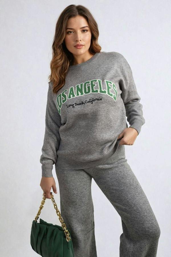 Dorothy Los Angeles Graphic Long Sleeve Knitted Jumper - Grey
