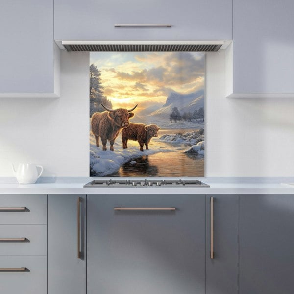 Warren Reed - Designer Highland Cows By The Lake Kitchen Splashback