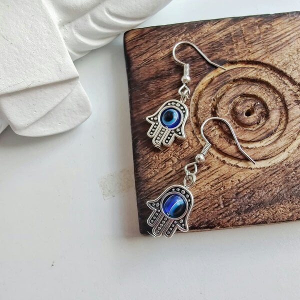 The Colourful Aura Hamsa Protection Evil Eye Fatima Hand Charm Handmade Dangle Drop Earrings