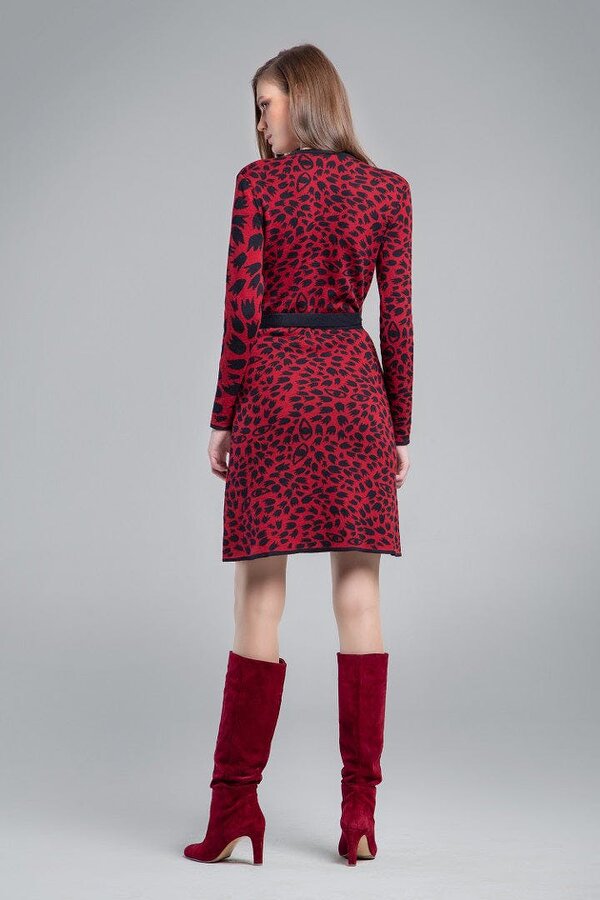 Savannah jacquard-knit wrap dress with animal pattern in red