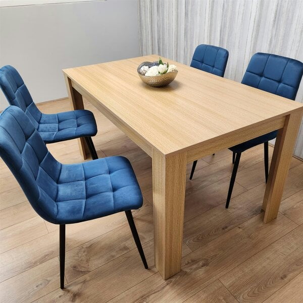 Kosy Koala Dining Set of 4 Dining Table and 4 Blue Velvet Chairs Dining Room Furniture