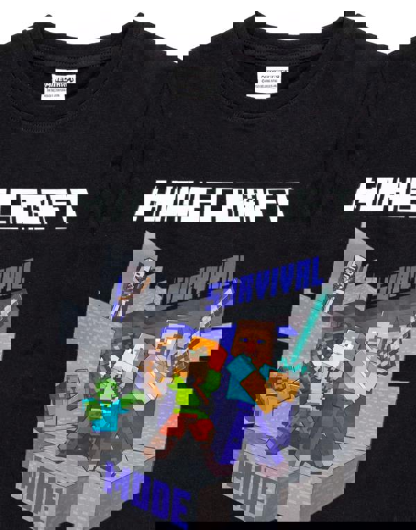 Minecraft Boys Black Alex And Steve Placement Print Short Sleeved T-Shirt