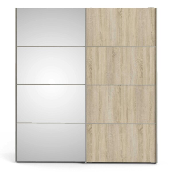 Wyld Haus Bordeaux Mirror and Natural Double Sliding Door Wardrobe 180cm 5 Shelves