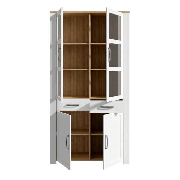 Wyld Haus Klampenborg White and Natural Oak Effect Display Cabinet 4 Door 2 Drawer
