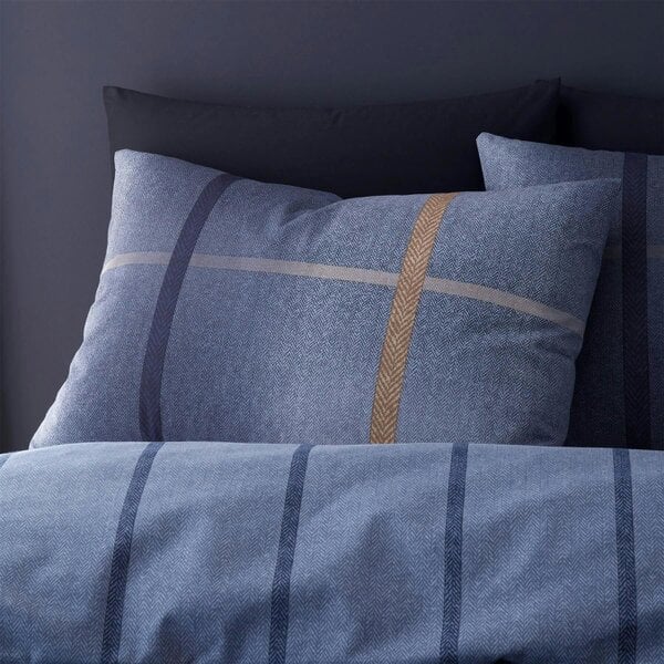 HomeSpace Direct Brushed Melrose Tweed Check Blue Duvet Cover Set