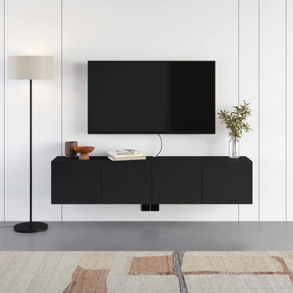 Decortie Daroca Floating Wall-Mounted TV Unit up to 65-Inch TVs 180cm(W) Soft-Close 4 Doors TV Cabinet for Living Room