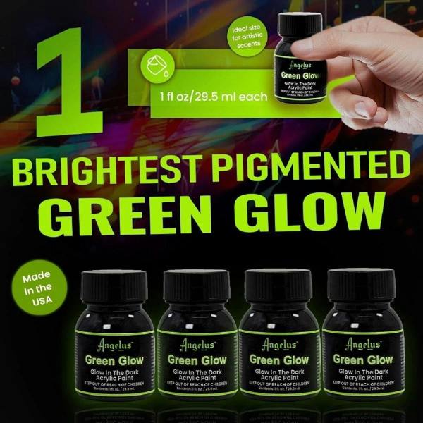 Angelus Green Glow Paint - Glow in the Dark for Leather 1oz