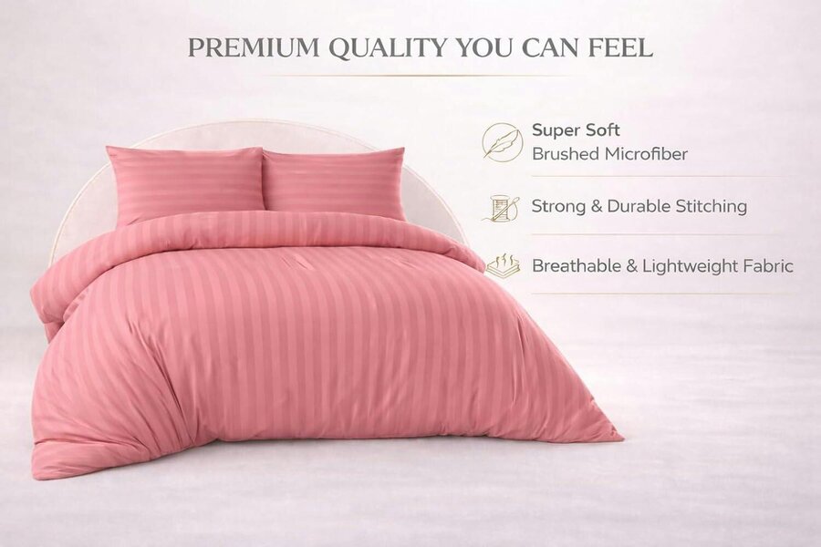Night Zone Embossed Stripe Microfibre Duvet Cover Set – Soft Touch Hotel Style Bedding