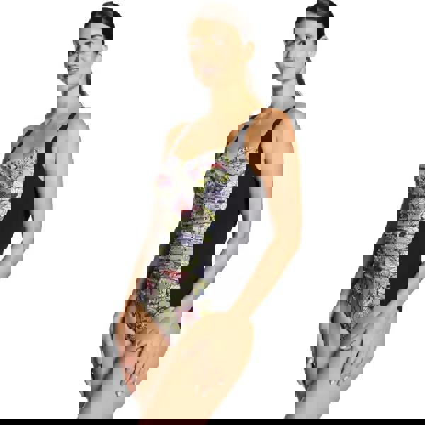 Zoggs Freesia Ruched floral one-piece swimsuit in black/multi