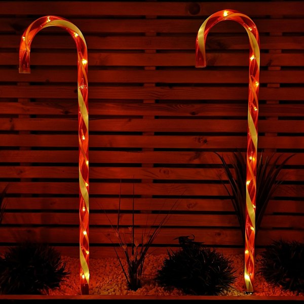 Samuel Alexander Set of 4 XL Light up Red & White Stripe Christmas Candy Cane Garden Stakes with LEDs