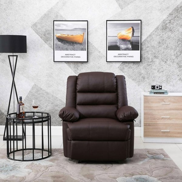 SQUAREBOXX Lisbon Home Lounge Leather Manual Recliner Armchair in Brown