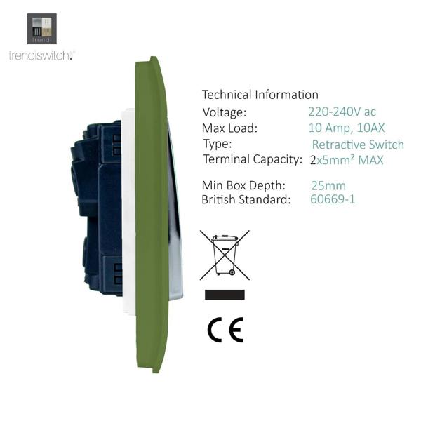 Trendi Switch 1 Gang Retractive Doorbell Switch in Moss Green