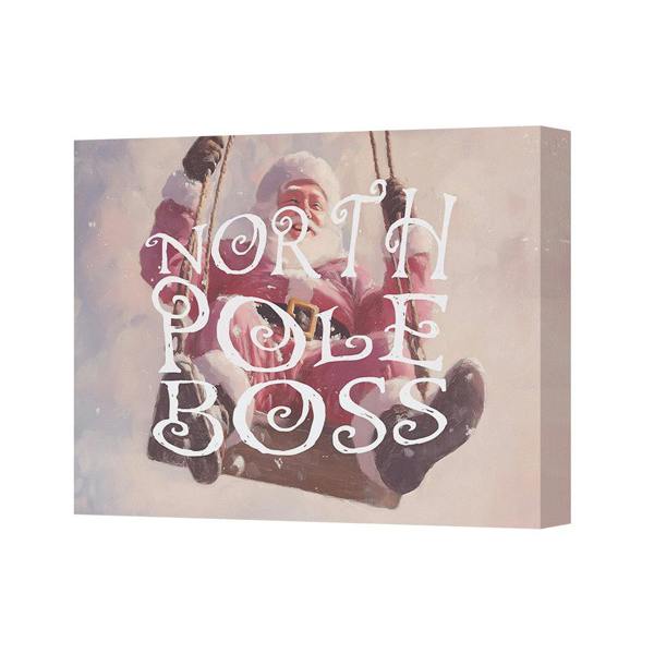 Benjamin Tate Design North Pole Boss Canvas Wall Art Santa On A Swing Print