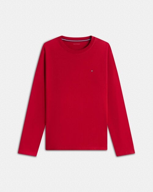 Tommy Hilfiger Long Solid Jersey Mens Pyjama Set - Medium Red/Carbon Navy