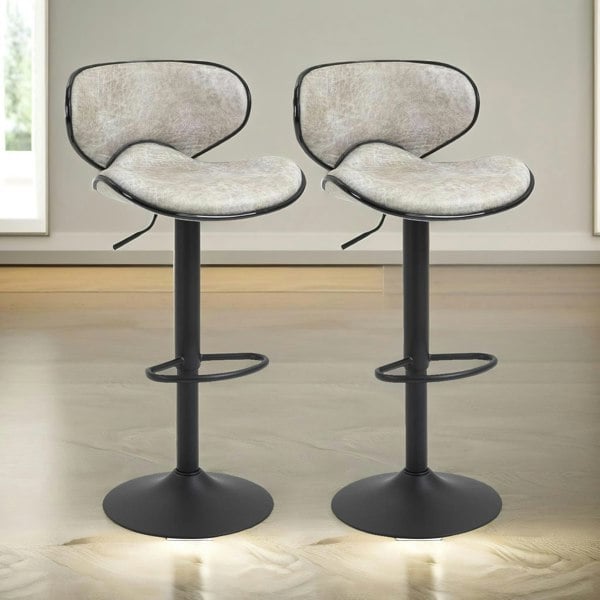Rafaelo Mobilia Set Of 2 Height Adjustable 360 Swivel Bar Stools With Shell Backrest Light Grey