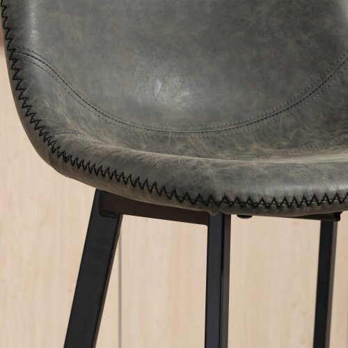 Wyld Haus Nora Set Of 2 Grey Faux Leather Dining Bar Stools With Back And Foot Support