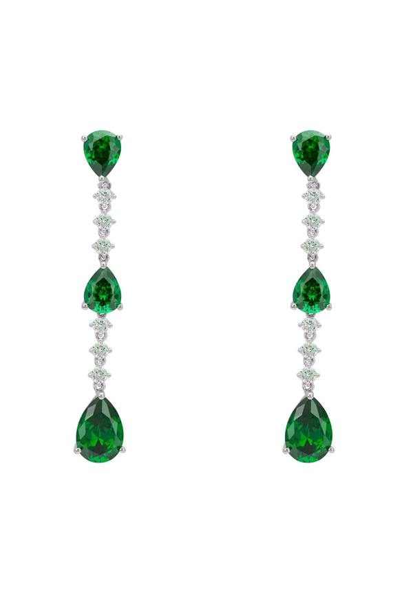 Latelita Elizabeth Drop Earrings Emerald Silver
