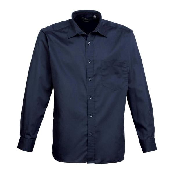 Premier Mens Poplin Long-Sleeved Shirt - Navy