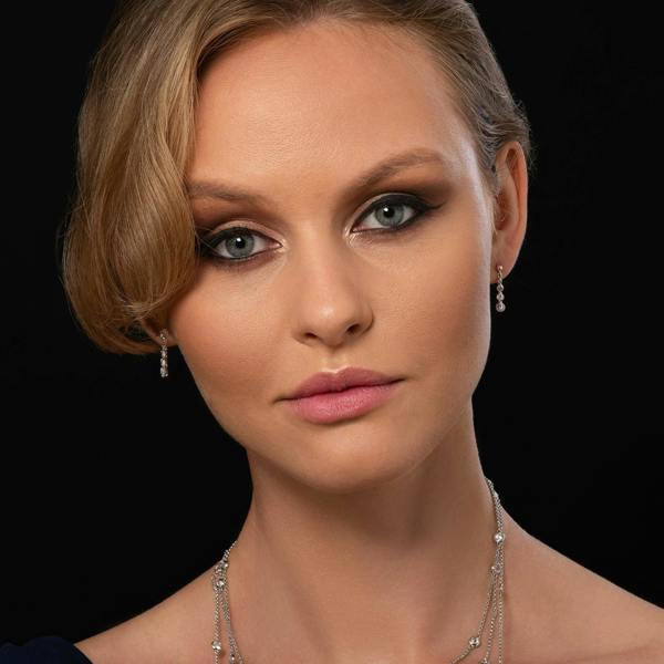 namana Silver Dainty Drop Earrings For Women with 4 Sparkling Cubic Zirconia Stones