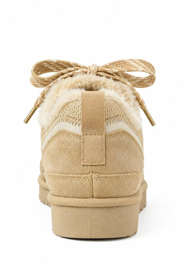 Love Lemonade Hudson Comfort Faux Suede Check Lace Faux Fur Lined Trainers Mocha