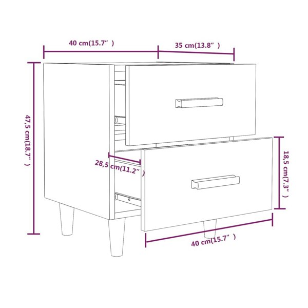 Berkfield Bed Cabinets 2 pcs White 40x35x47.5 cm
