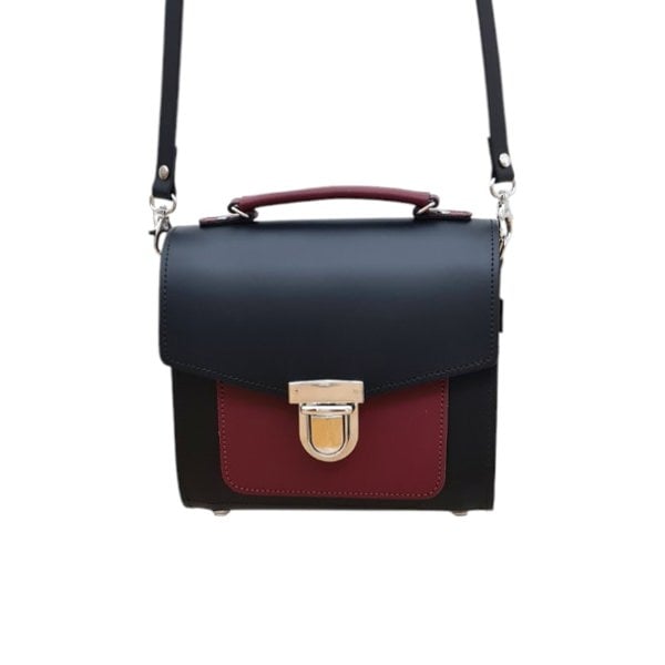 Zatchels Handmade Leather Two Tone Sugarcube Handbag Black - Oxblood